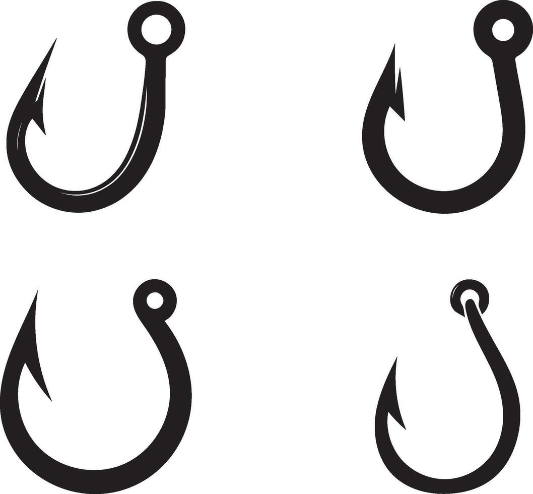 Fishing Hooks Illustration Set, High-Quality Hook Icons And Fish Symbols for Logos vector