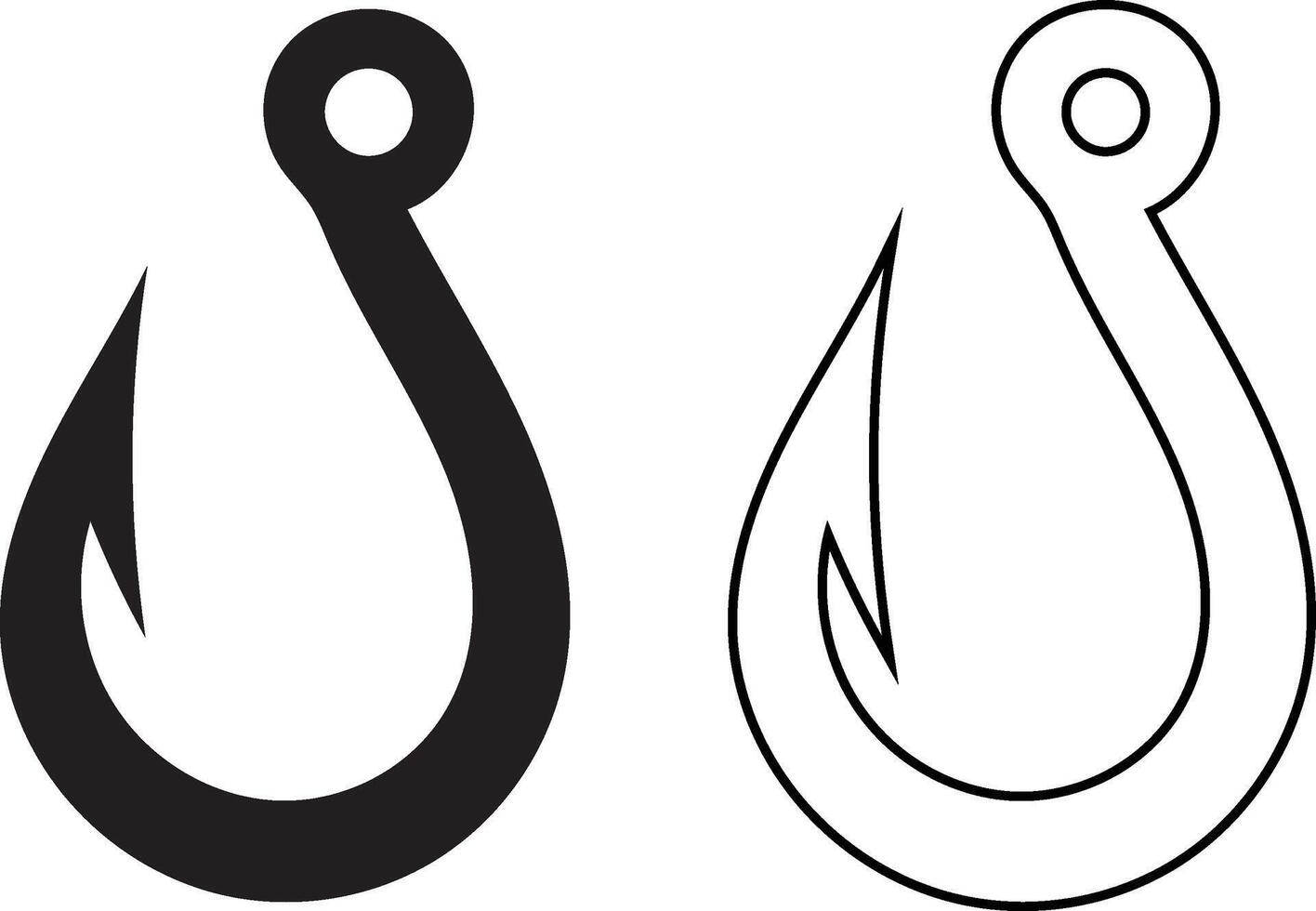Hook Icons, Professional Fishing Hook Symbols And Fish Logo Elements vector