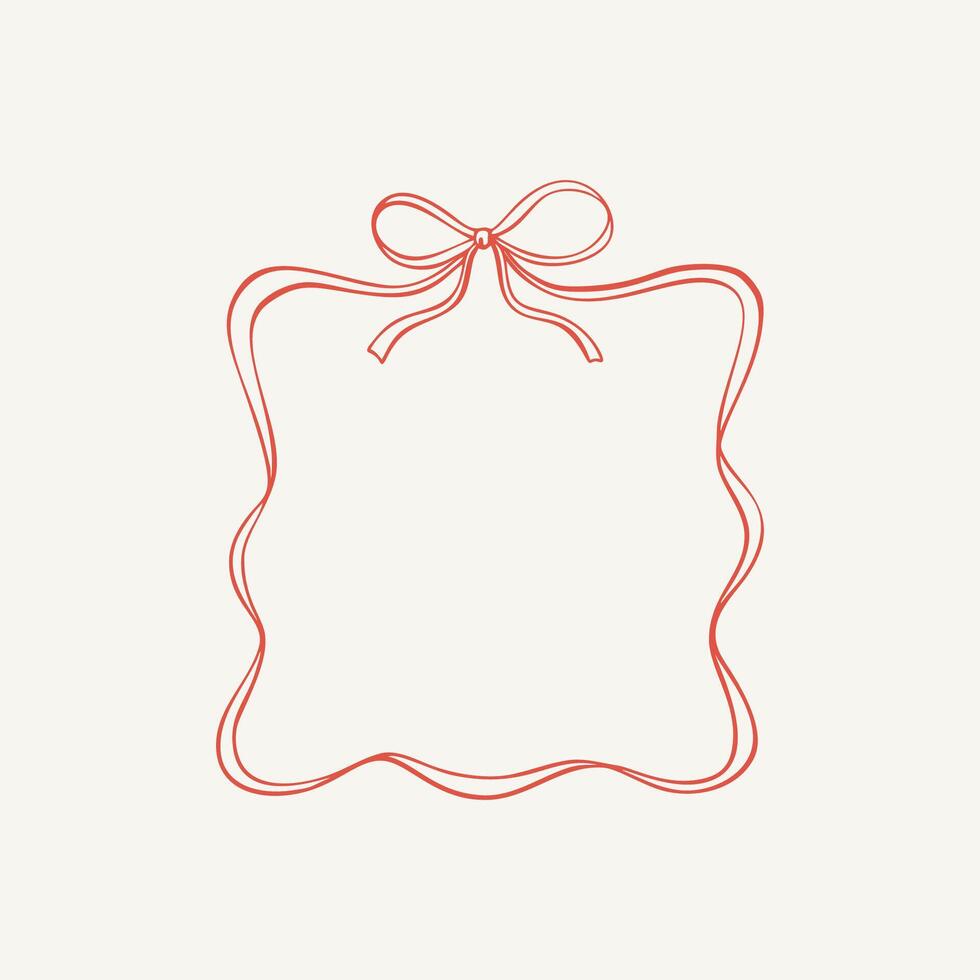 Square ribbon bow frame. Vintage illustration. Hand drawn aesthetic vertical border. Christmas, Valentines day, birthday, menu, bachelorette party design line art elements vector
