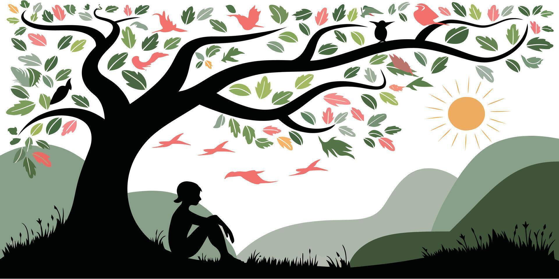Serene Connection A Silhouette Tribute to Nature and Humanity vector