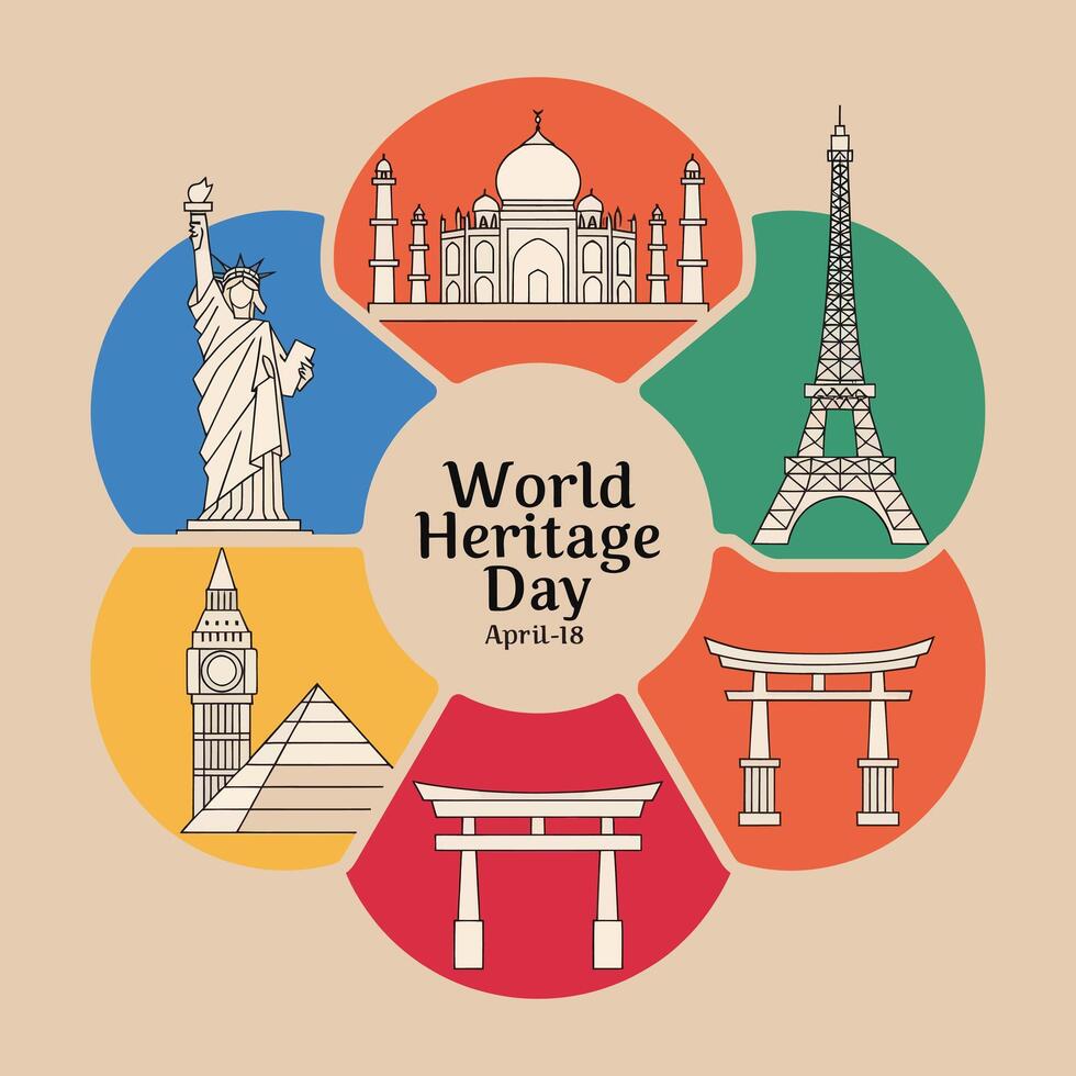 Global Icons in Harmony A Vibrant Tribute to World Heritage Day vector