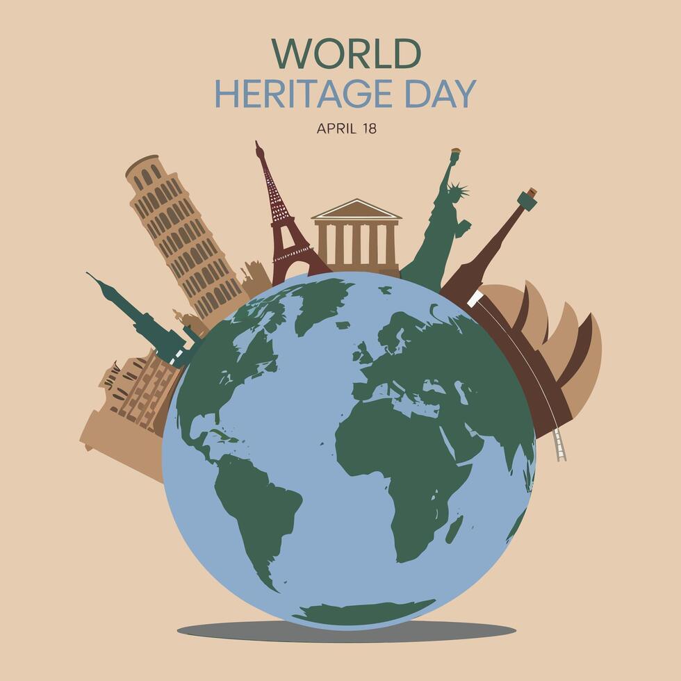 Global Harmony Iconic Landmarks Unite for World Heritage Day vector