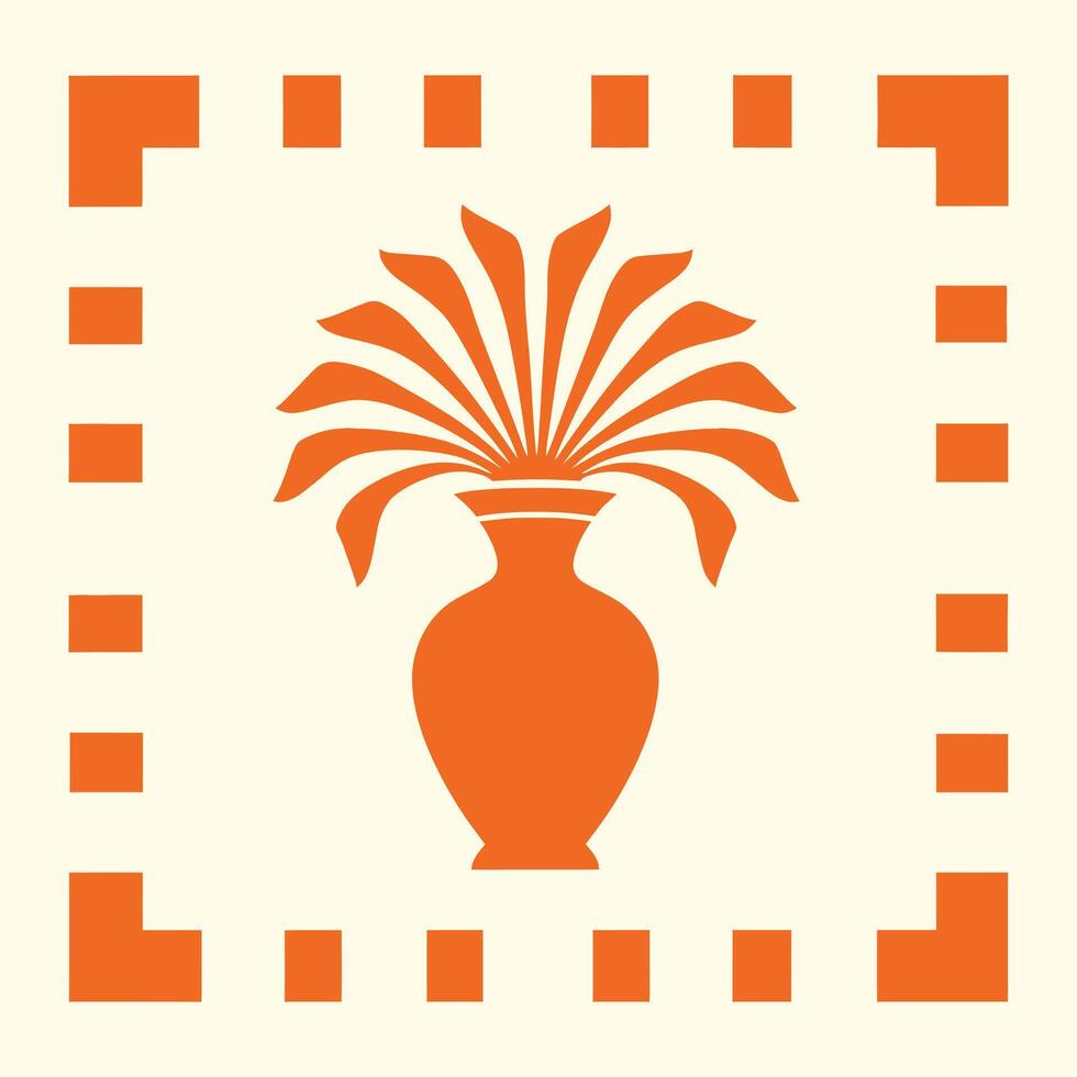 Symmetry in Bloom A Classical Artwork of Stylized Orange Palm Leaves and Borders vector