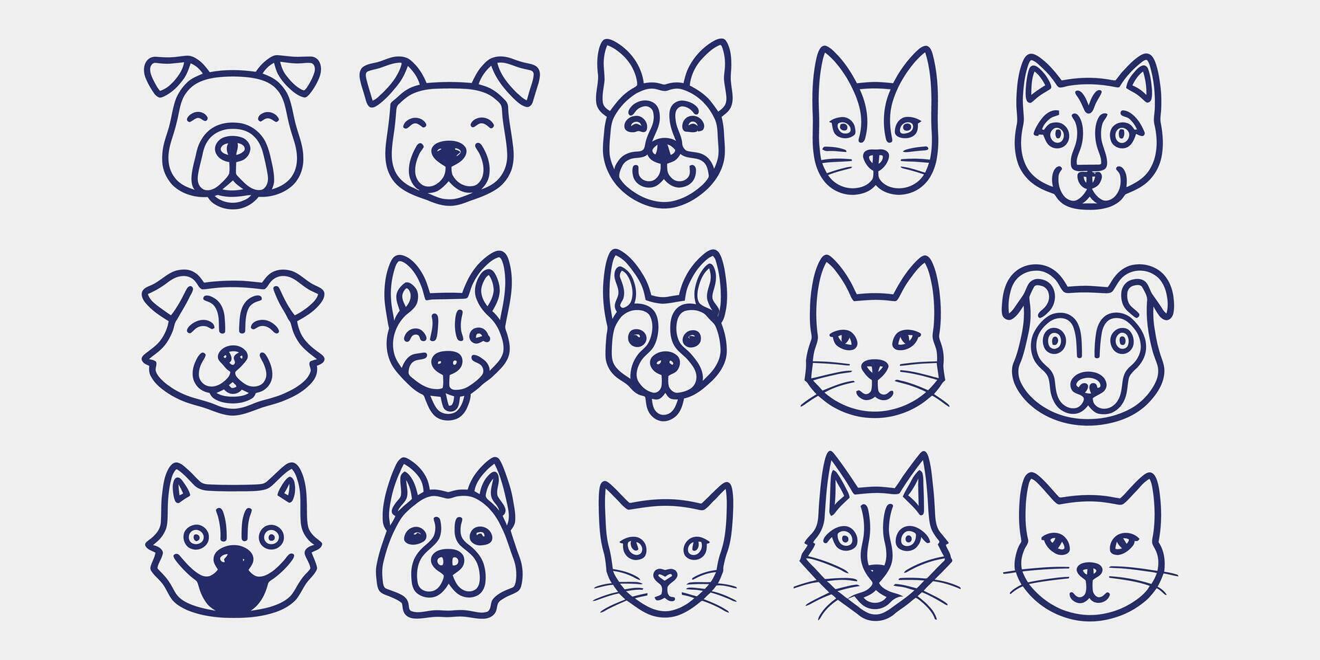 Charming Simplicity A Creative Series of Blue Line Animal Face Illustrations vector
