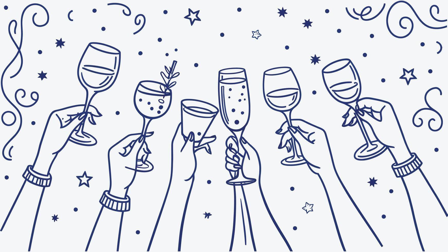 A Minimalist Blue Line Art Celebration of Festive Elegance vector