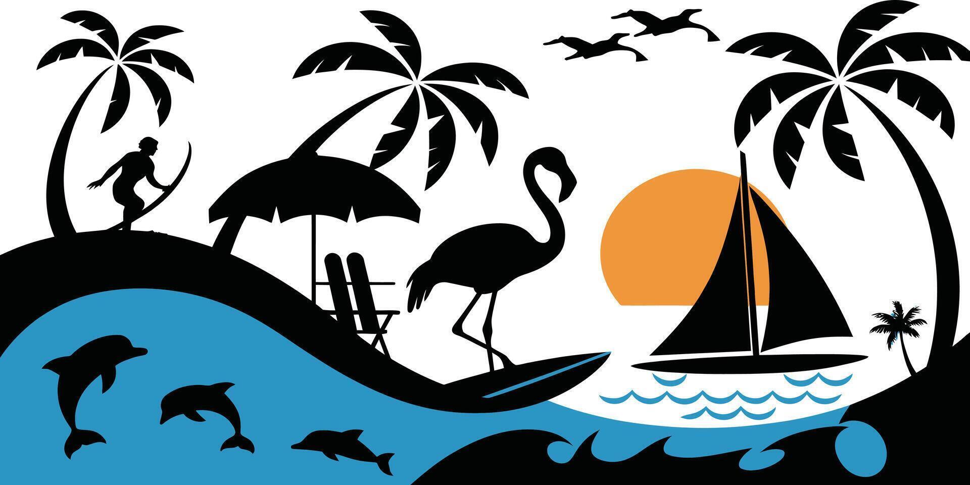 Summer Vibes A Dynamic Silhouette of Tropical Bliss vector
