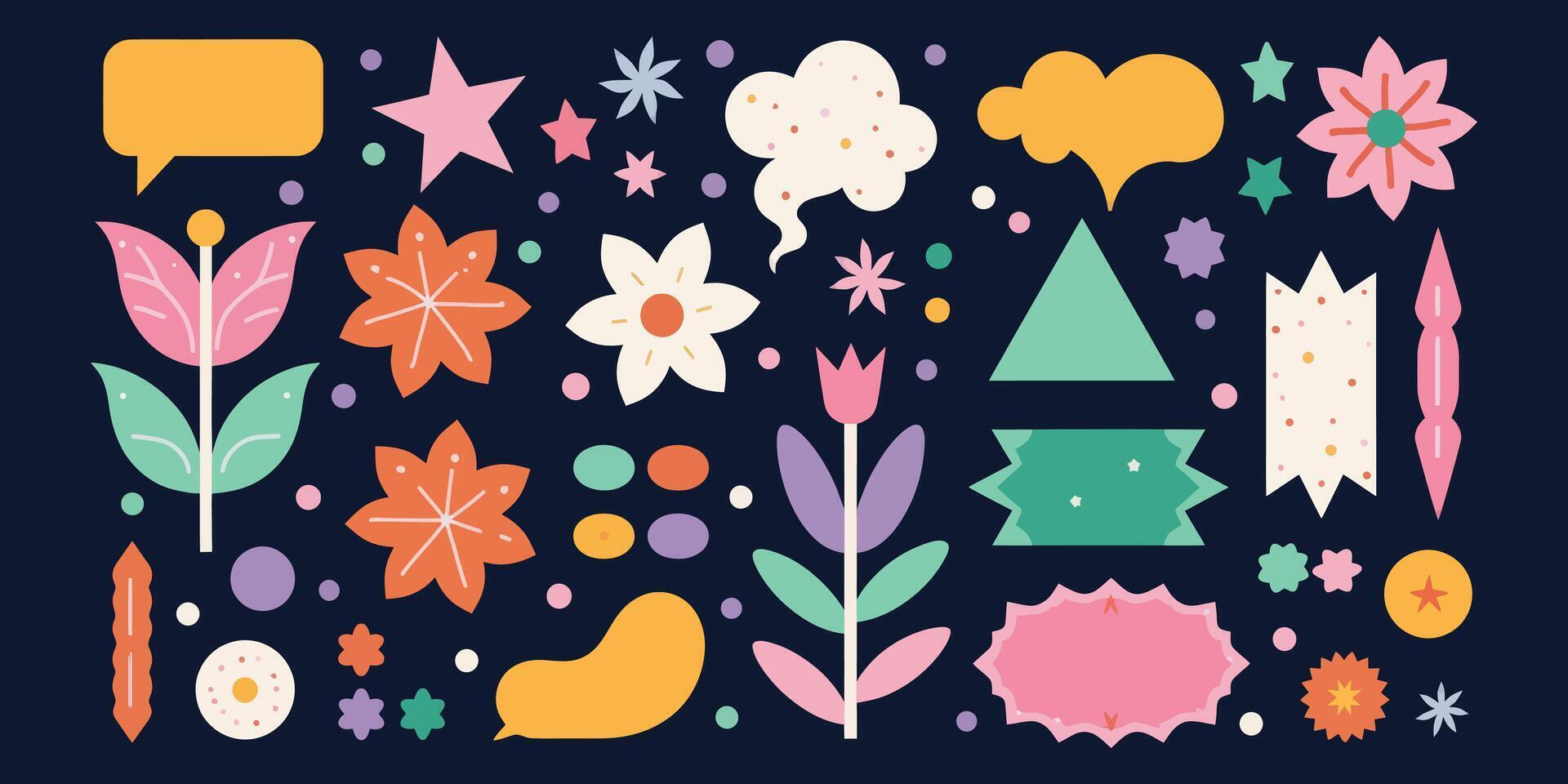 Vivid Harmony A Creative Grid of Colorful Shapes on a Dark Blue Canvas vector