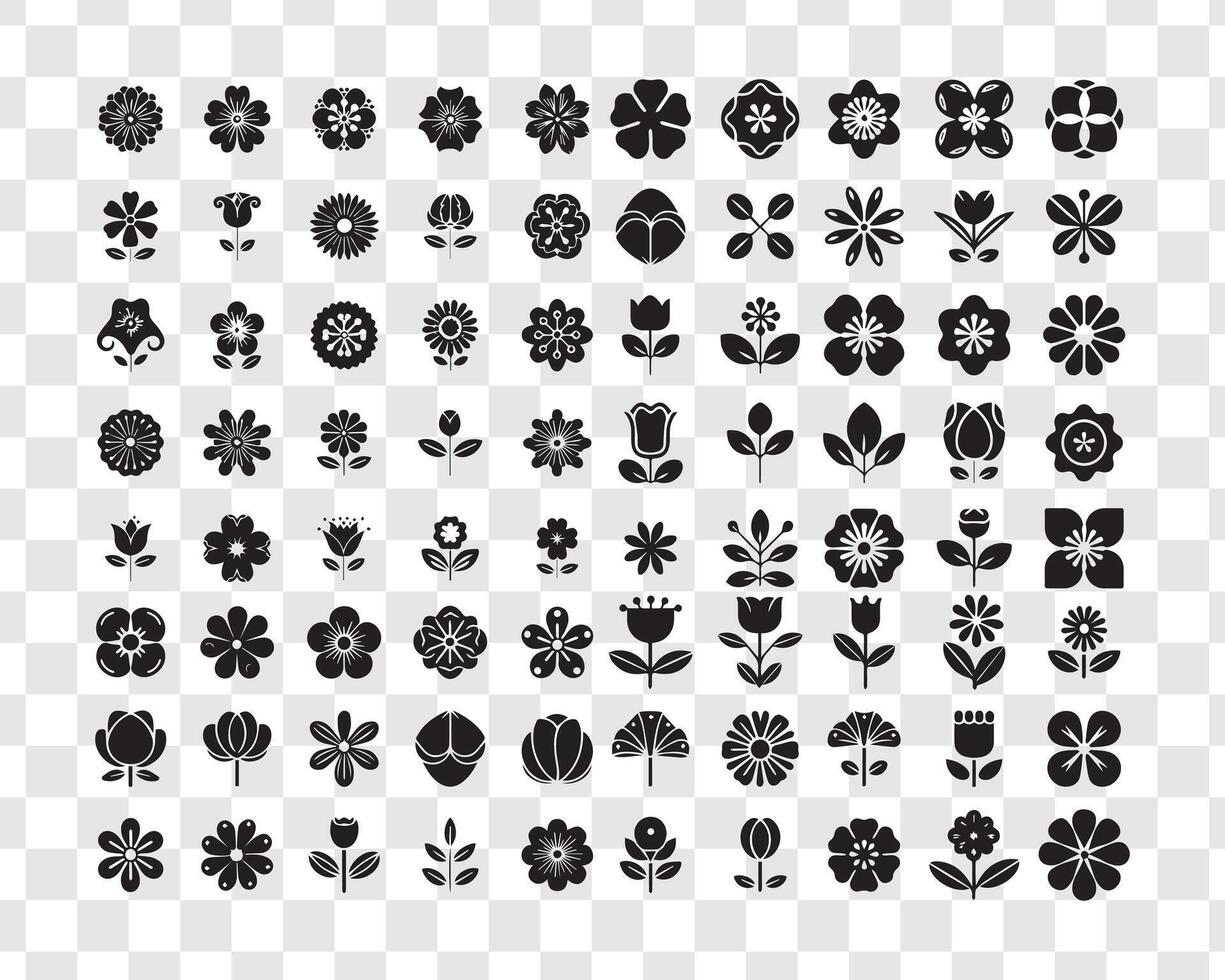 Simple Black Linear Flower Icons, Crisp Outlines, Modern Design Collection vector