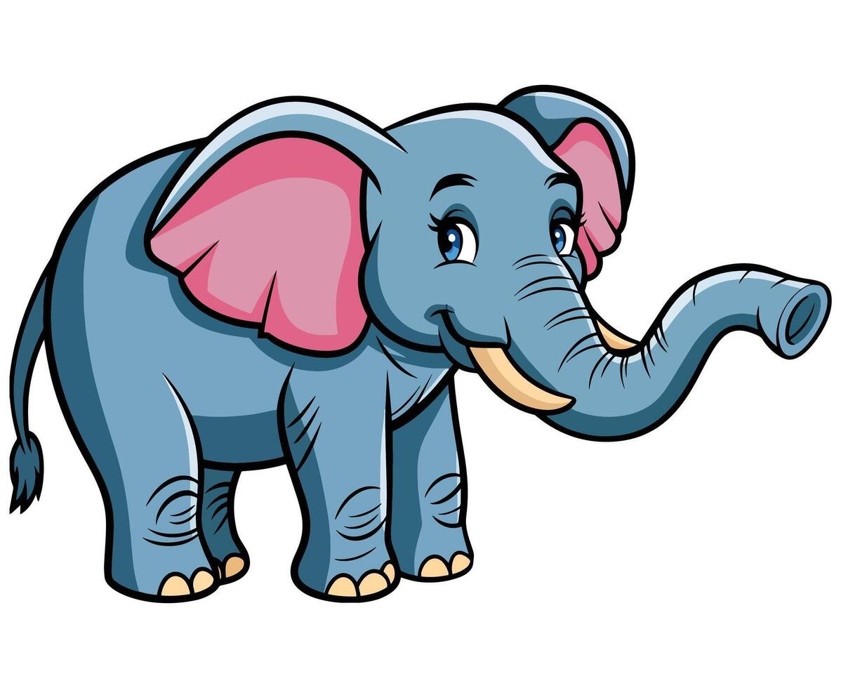 Cartoon elephant illustration, with big ears and a cute trunk. Simple design on a white background, perfect for children's themes or playful projects. illustration. vector