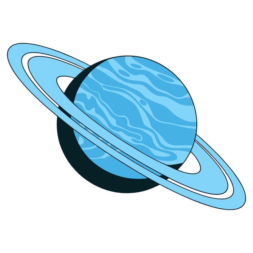 Cute cartoon planet with a ring, resembling Saturn. Fun space symbol illustration, perfect for astronomy, universe, and galaxy themed designs. Isolated on white. vector