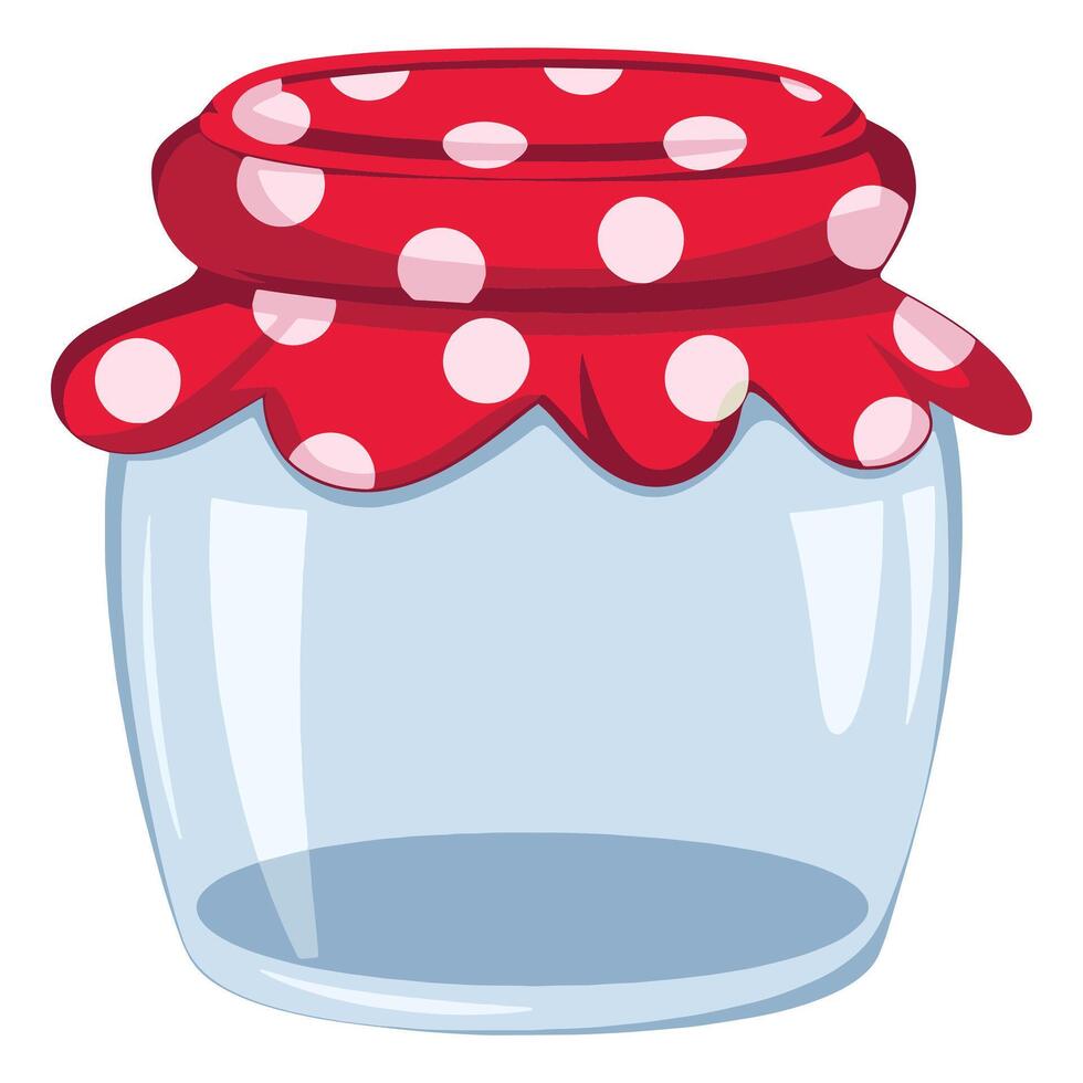 Empty Transparent Glass Jar. illustration of a glass container with a fabric cover and elastic band. Ideal for storing seeds, grains, spices, jam, or preserved goods. vector