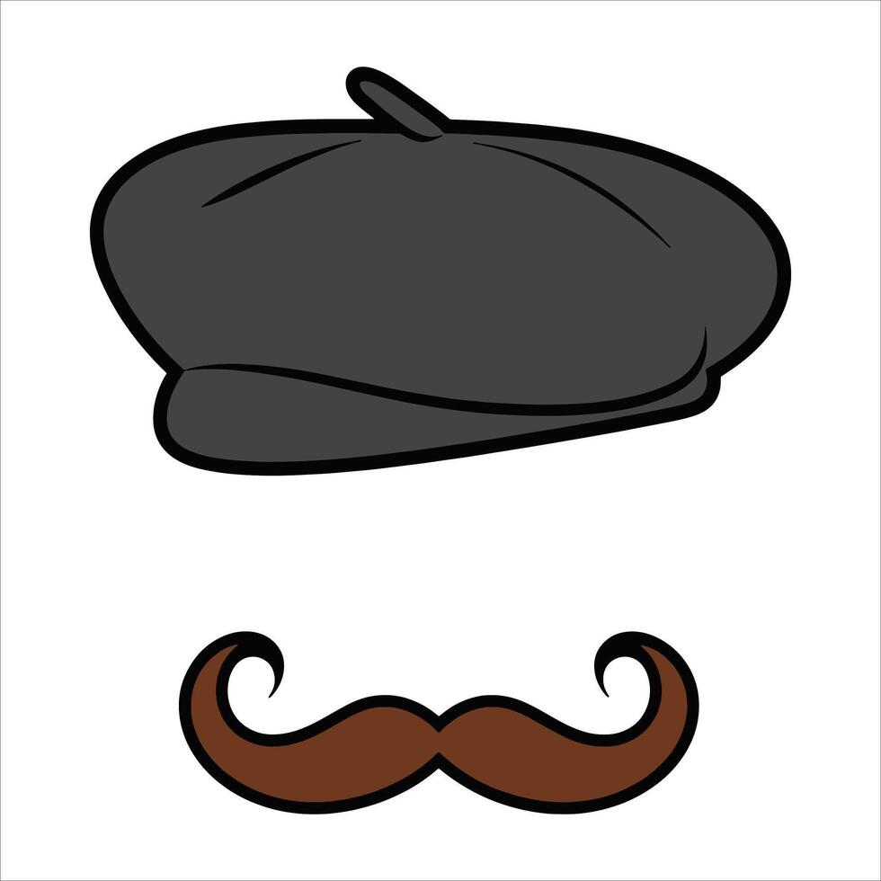French artist icon with a mustache and beret. Classic Parisian style, perfect for creative and cultural designs. illustration isolated on white background. vector