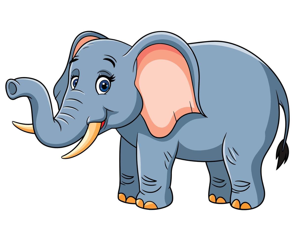 Happy cute elephant cartoon isolated on a white background. Simple, playful design with big ears and a joyful expression. Perfect for children illustrations or fun projects. vector