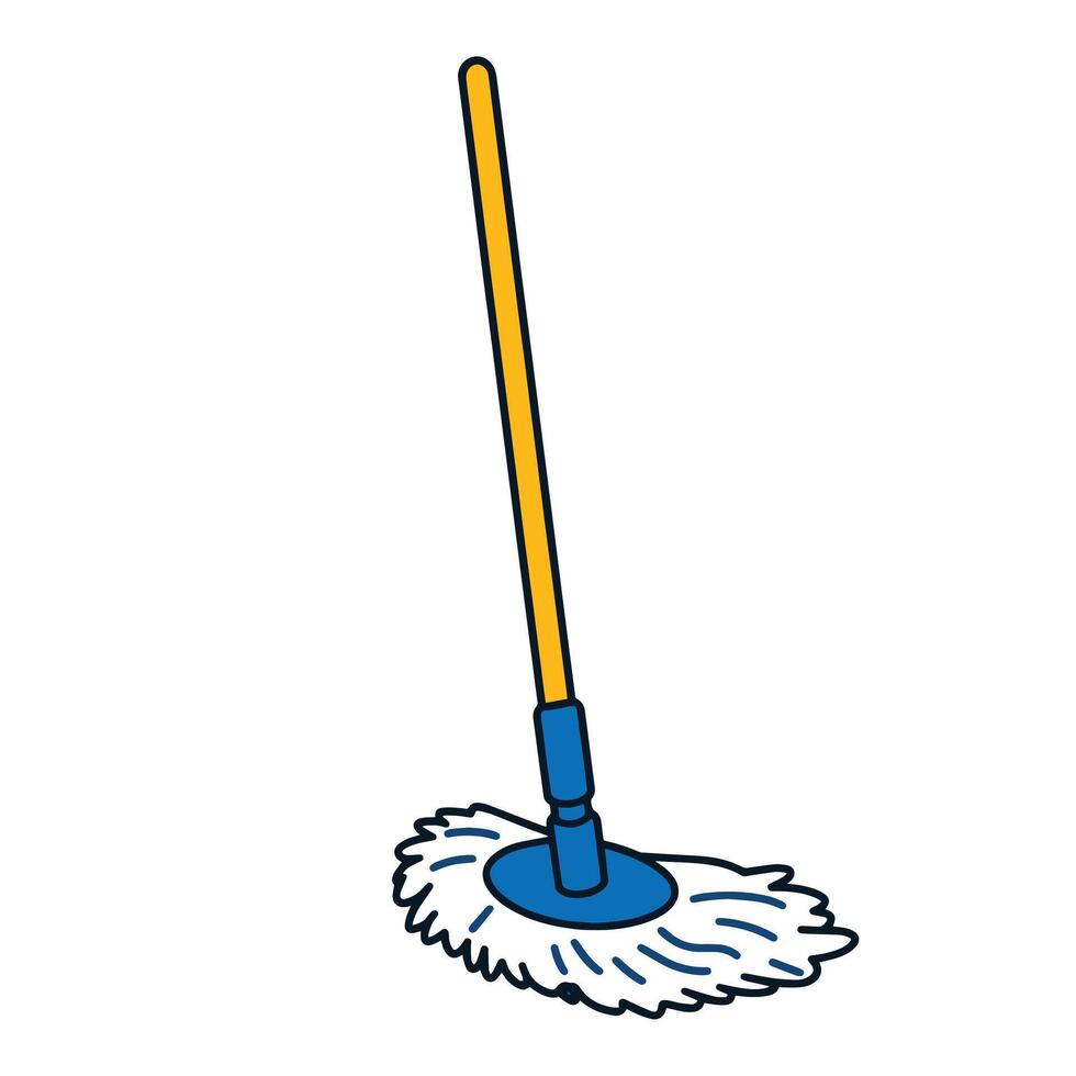 Mop cleaning icon. Housework tool for hygiene and sanitation. illustration of a mop with handle and cleaning fibers, isolated on a white background. vector