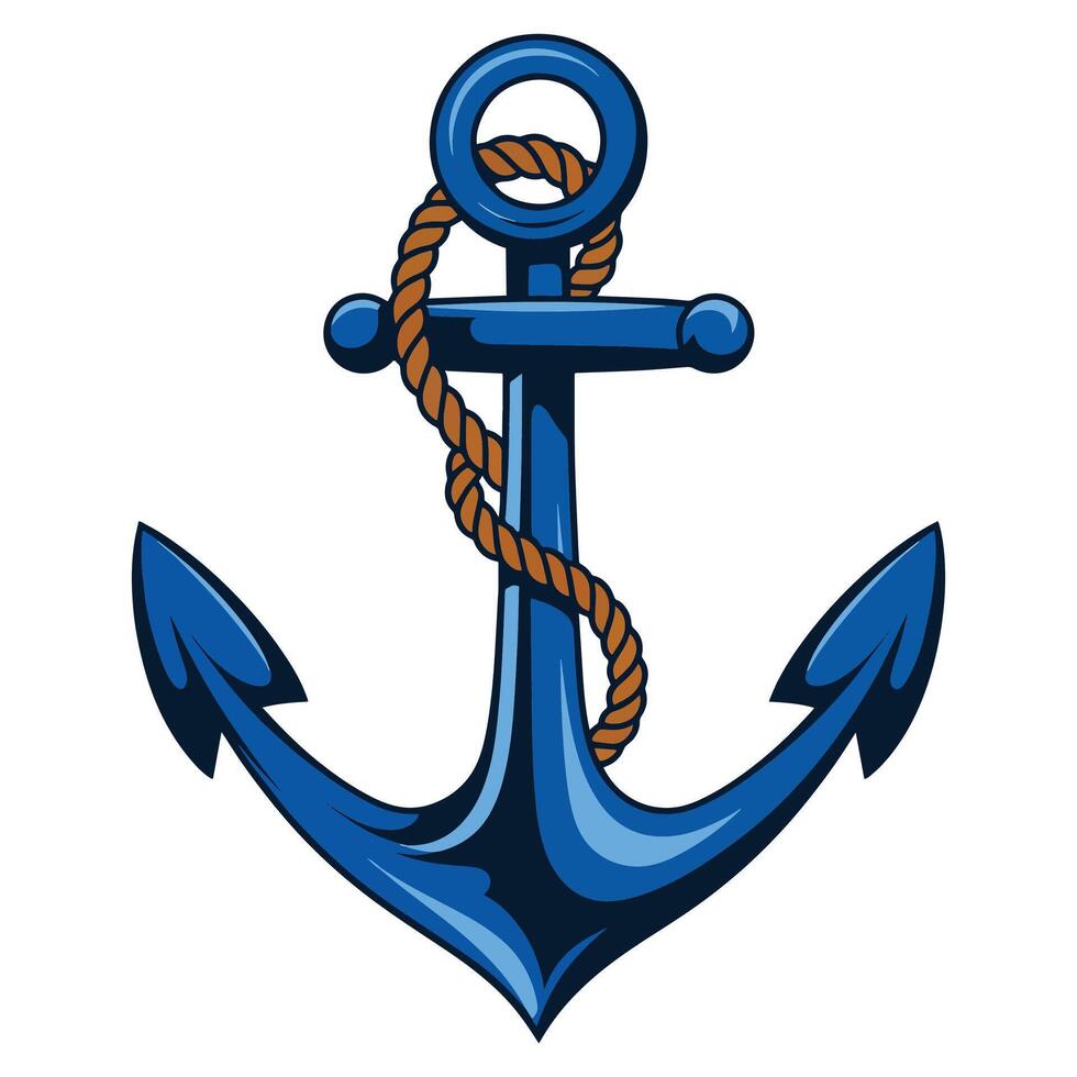 Nautical anchor with rope, isolated on a white background. Flat design illustration, perfect for maritime themes, sailing concepts, and coastal inspired designs. vector