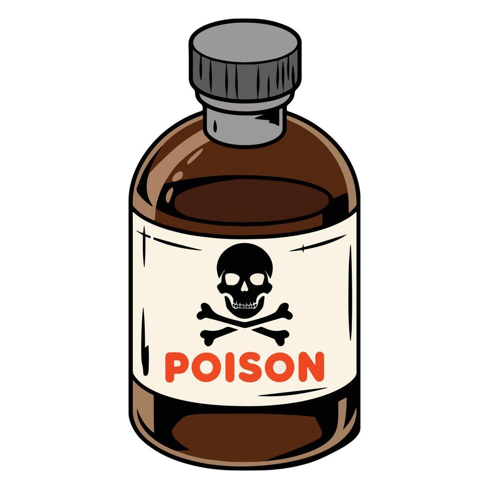Poison bottle icon. Flat design representing toxicity, danger, or medicine. Isolated on a white background. vector