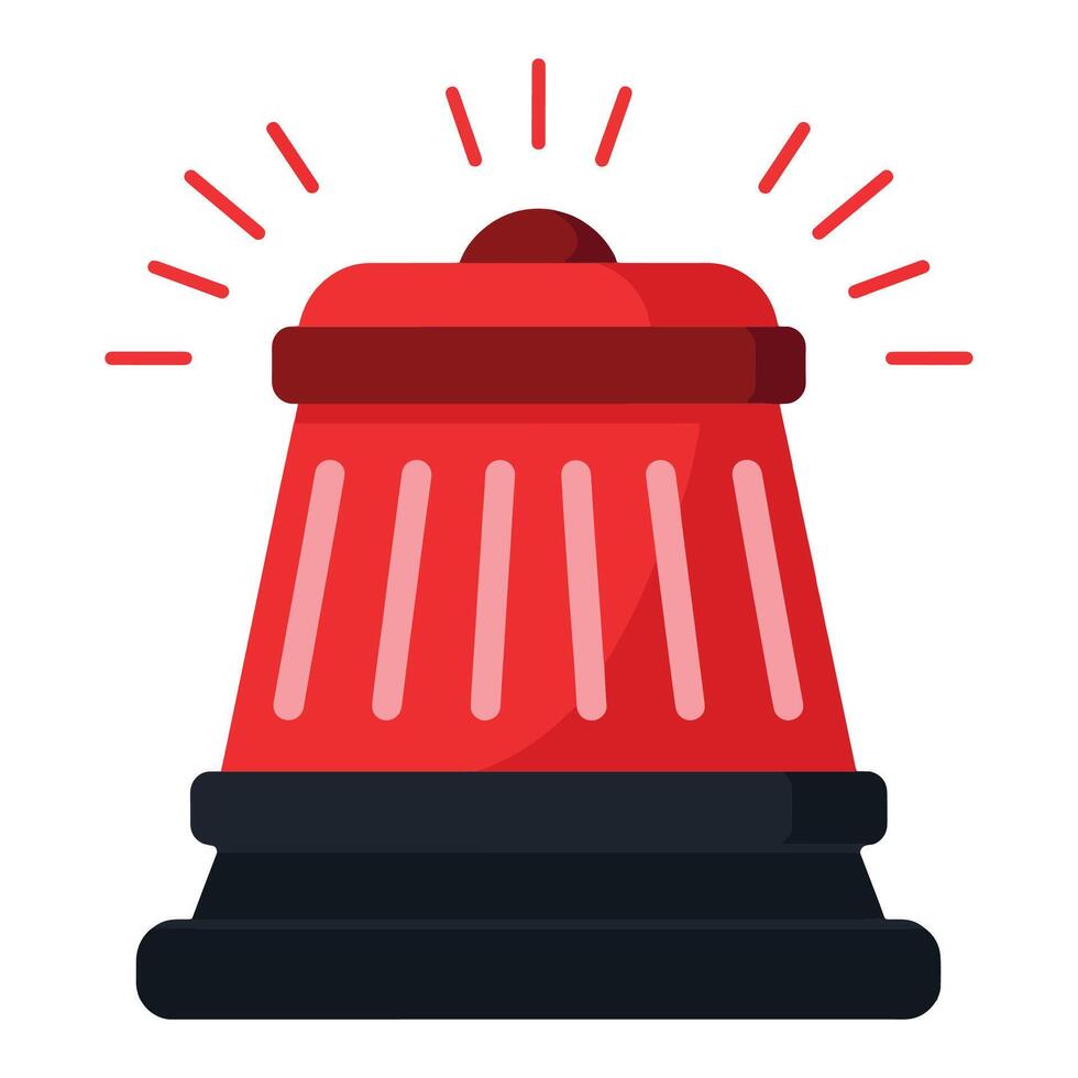Red siren light, warning sign for police and ambulance alarms. cartoon illustration, ideal for emergency, safety, and alert designs. Isolated on a white background. vector