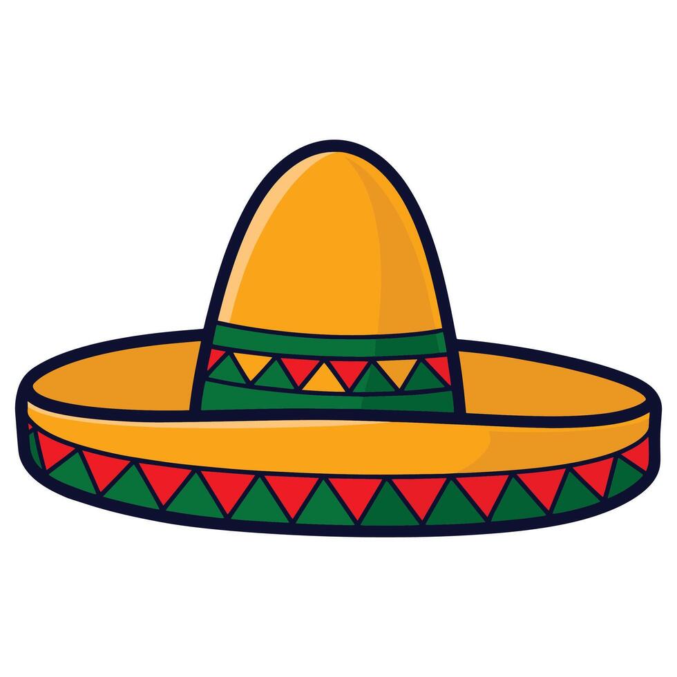 illustration of a Mexican sombrero hat on a white background. Features a traditional wide brimmed design with colorful patterns, typically associated with Mexican culture and celebrations. vector