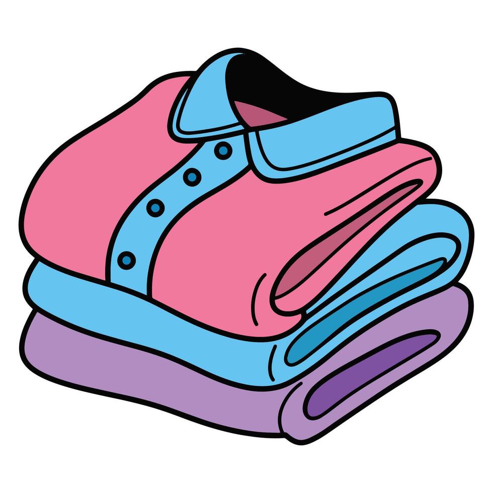 Stacked folded clothes icon, including shirts and jackets. Cartoon style illustration isolated on a white background. Ideal for clothing, laundry, and organization themes. vector