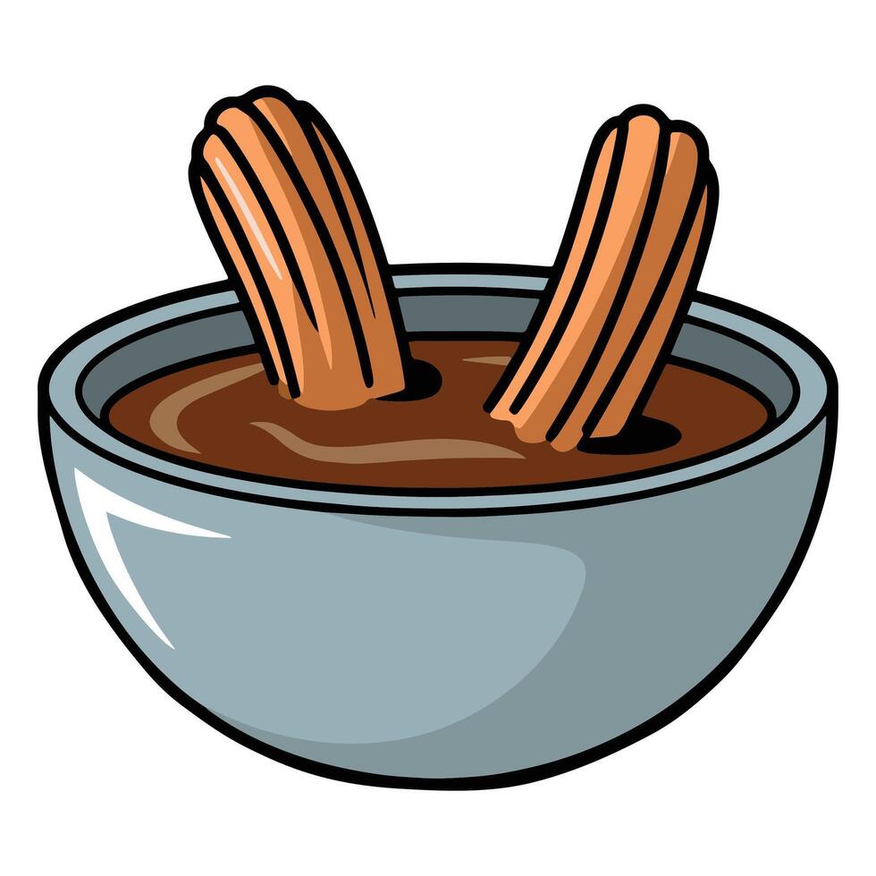 Delicious homemade churros with a rich chocolate dipping sauce, a classic Mexican treat. ideal for cafe menus, food posters, or snack themed illustrations. vector