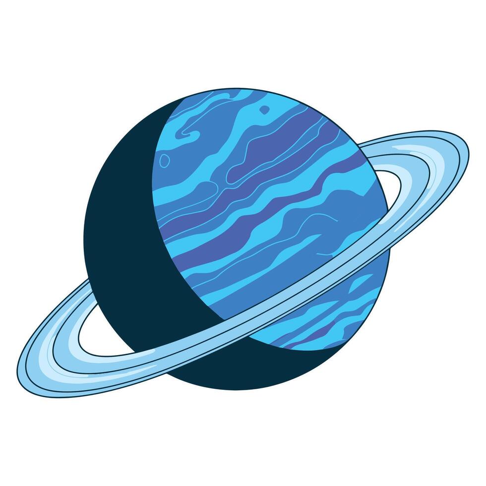 Uranus planet illustration in cartoon style. Simple flat design with light blue tones and subtle rings, isolated on a white background. vector