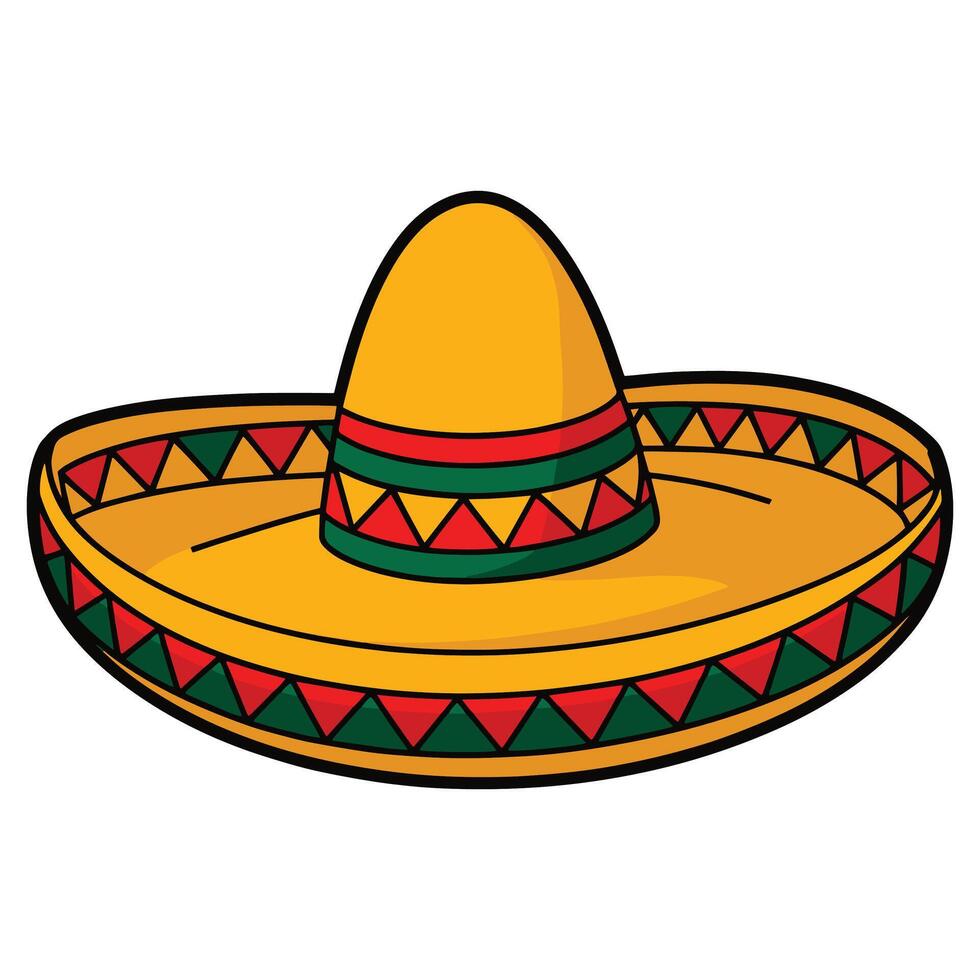 illustration of a traditional Mexican sombrero hat, featuring a wide brim, colorful patterns, and a festive design. Perfect for representing Mexican culture and celebrations. vector