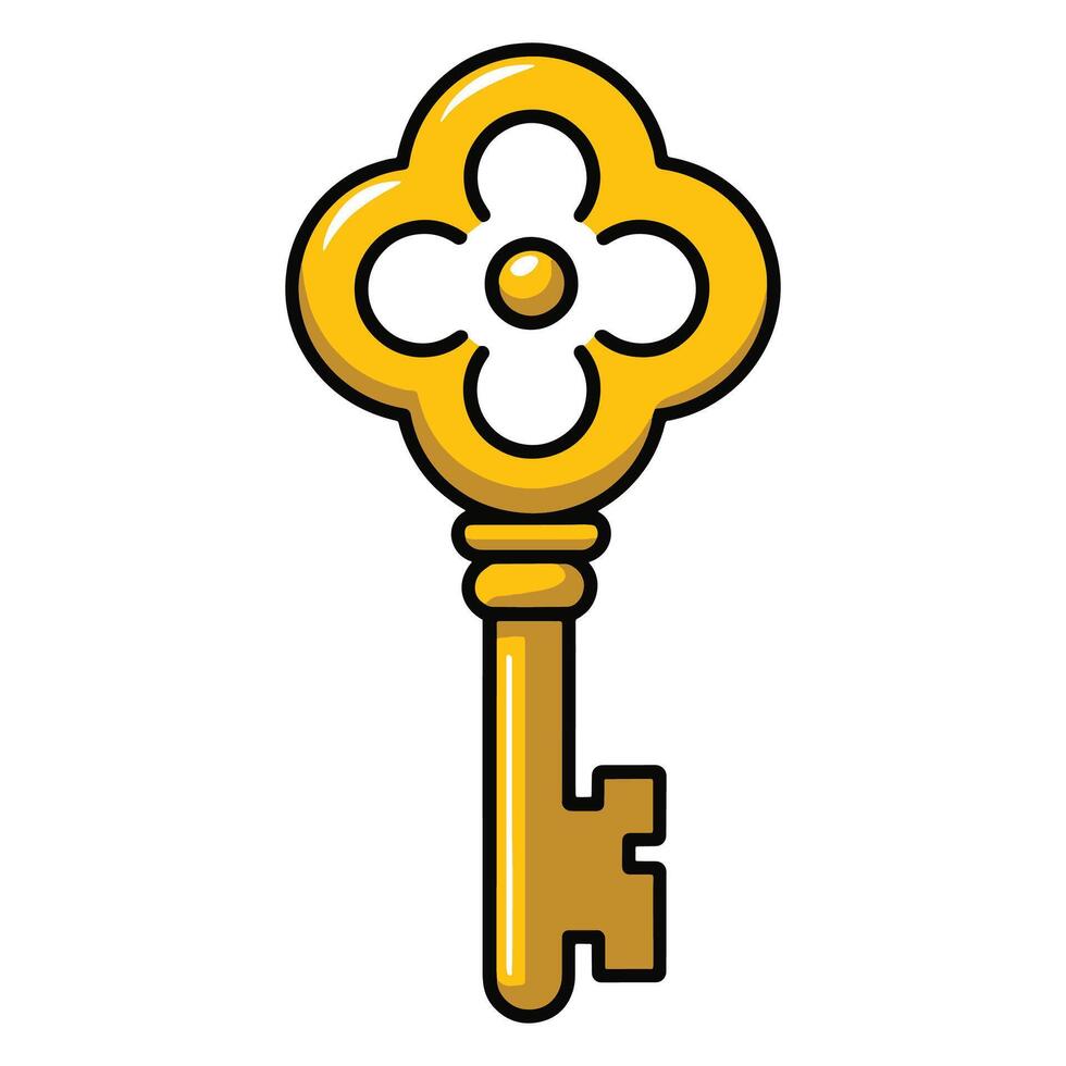 Vintage golden key icon. Retro antique key illustration in flat design. Classic old-fashioned key graphic isolated on white background. vector
