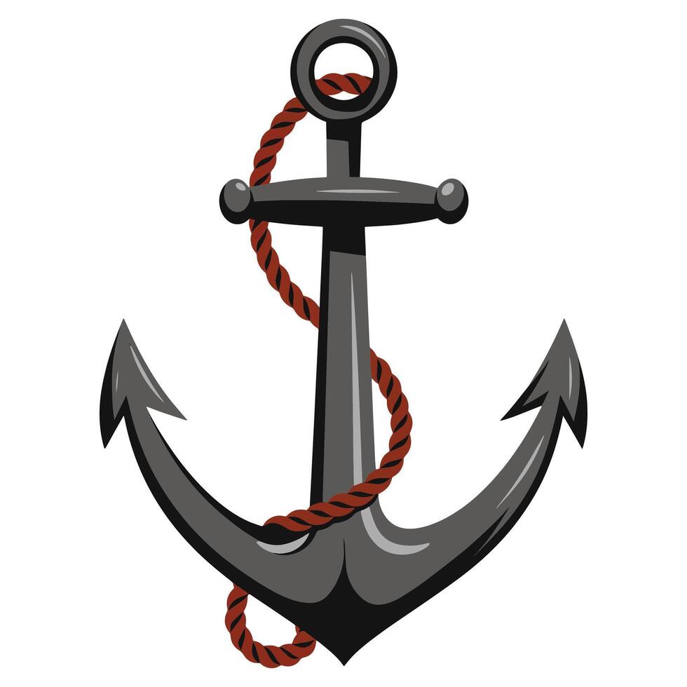 Vintage nautical anchor with twisted rope and wooden crossbar. A detailed maritime symbol, perfect for sailing, navy, marine, ocean, sea travel, fishing, coastal themes. vector