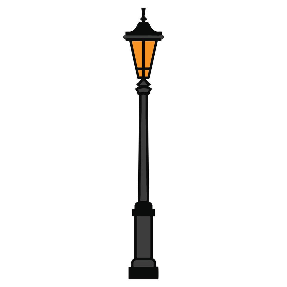 Vintage streetlamp post illustration, isolated on a clean background. Flat design style, ideal for retro themed projects, urban decor, and nostalgic designs. vector
