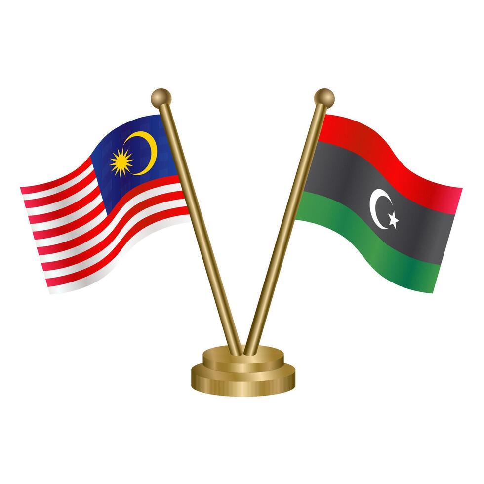 Malaysia and Kingdom of Libya table flag. vector