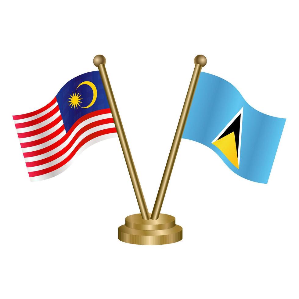 Malaysia and ST. Lucia table flag. vector