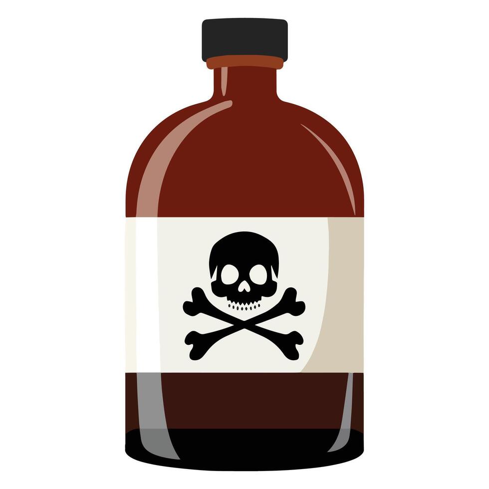 2D icon of a poison bottle. Simple and clean illustration, symbolizing a hazardous substance. Ideal for safety, warning, or danger themed designs. vector