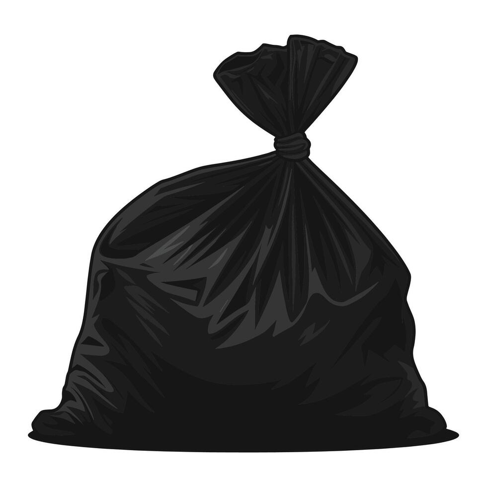 Black Plastic Waste Bag Isolated on White. illustration of garbage bags for waste separation, ideal for infographics, environmental designs, and waste management themes. vector