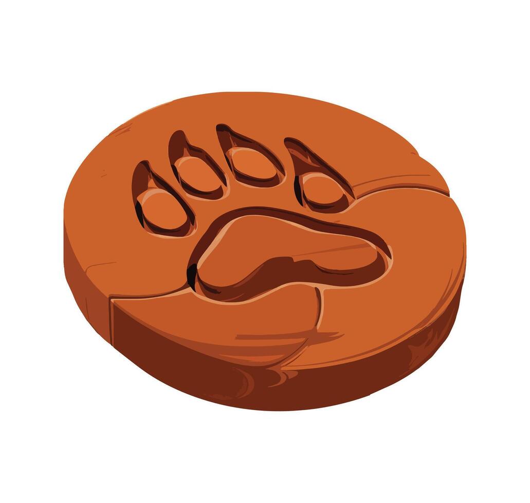 Wolf footprint in brown soil. vector