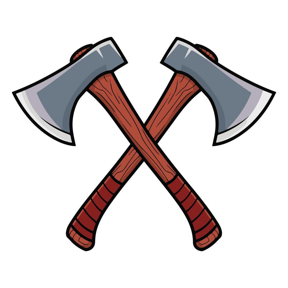 Axe , featuring crossed axes, including a firefighter axe. Ideal for fire service themes and illustrations related to firefighting and emergency response. Perfect for graphic designs and logos. vector
