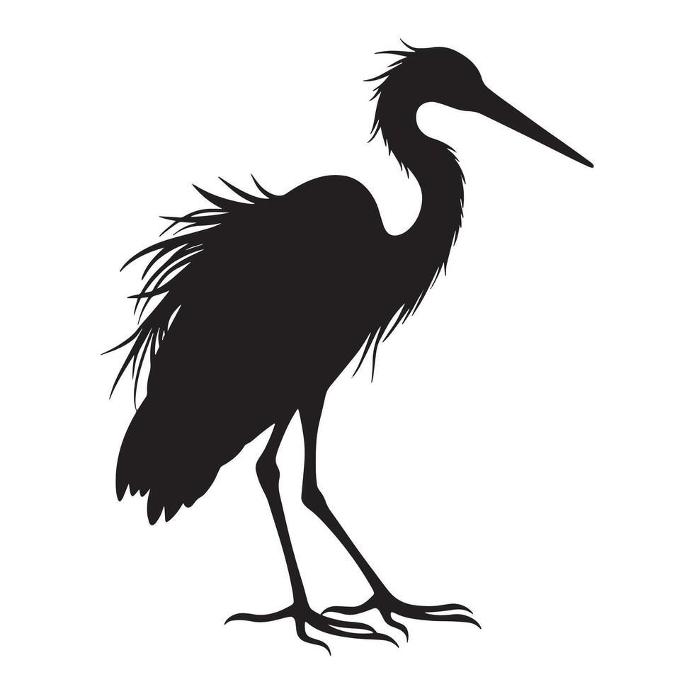 Beautiful great egret silhouette, isolated on a white background. illustration ideal for bird and wildlife-themed designs. Perfect for nature and animal. vector
