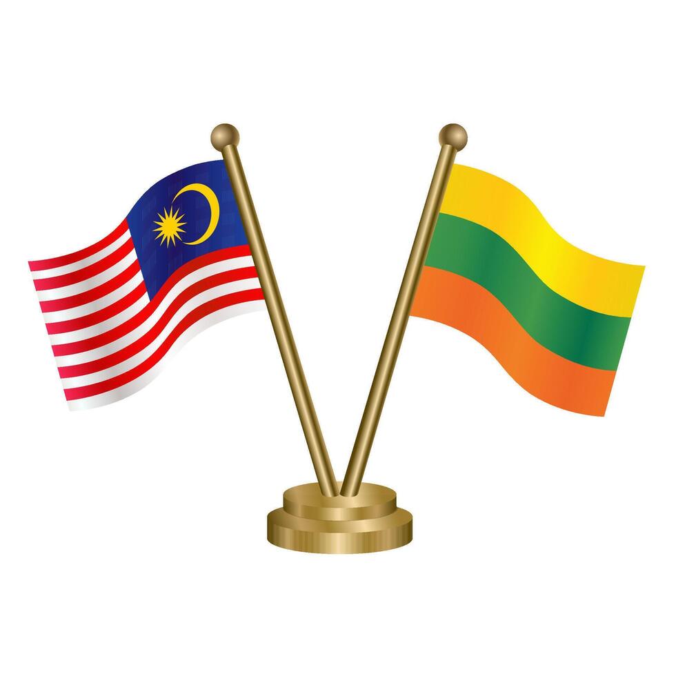 Malaysia and Lithuanian table flag. vector
