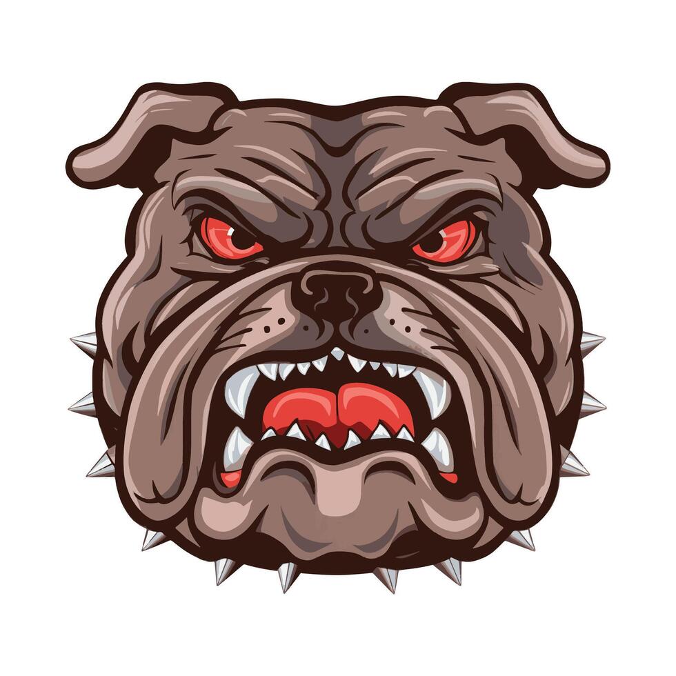 Angry bulldog face with red eyes and spiked collar. vector