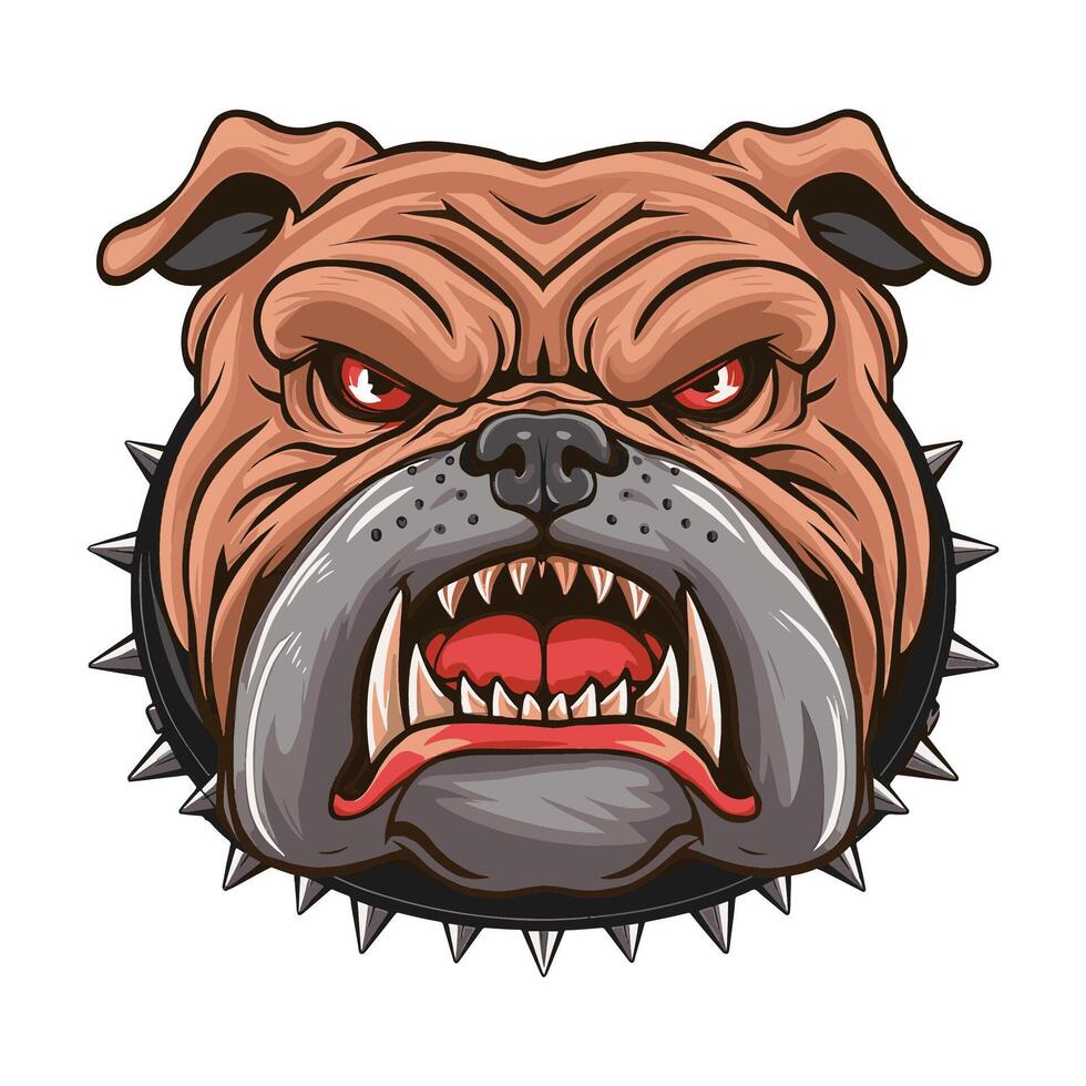 Angry bulldog face with red eyes. vector