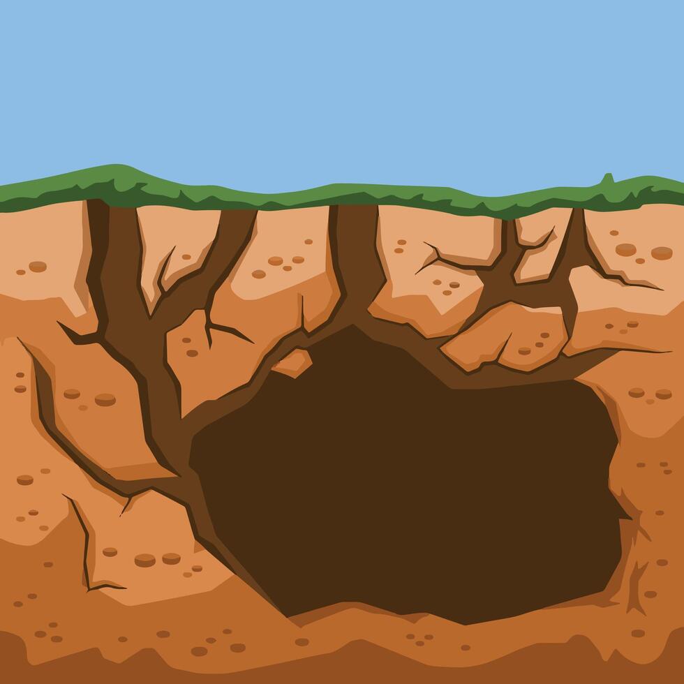Animal hole and burrow, illustrating hiding spots for insects and rodents like mice. Flat design showing tunnels in the ground, ideal for educational materials and nature-themed projects. vector