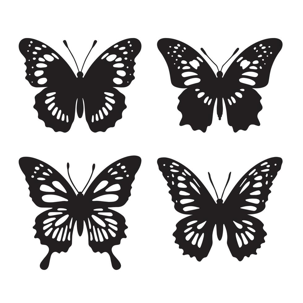 Butterfly silhouette set, illustration. Butterflies isolated on a white background, ideal for nature and design themes. vector