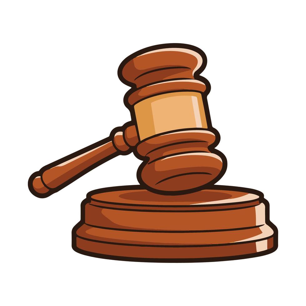 Cartoon judge gavel, legal and justice symbol. Illustration ideal for law-themed designs, legal graphics, and courtroom. vector