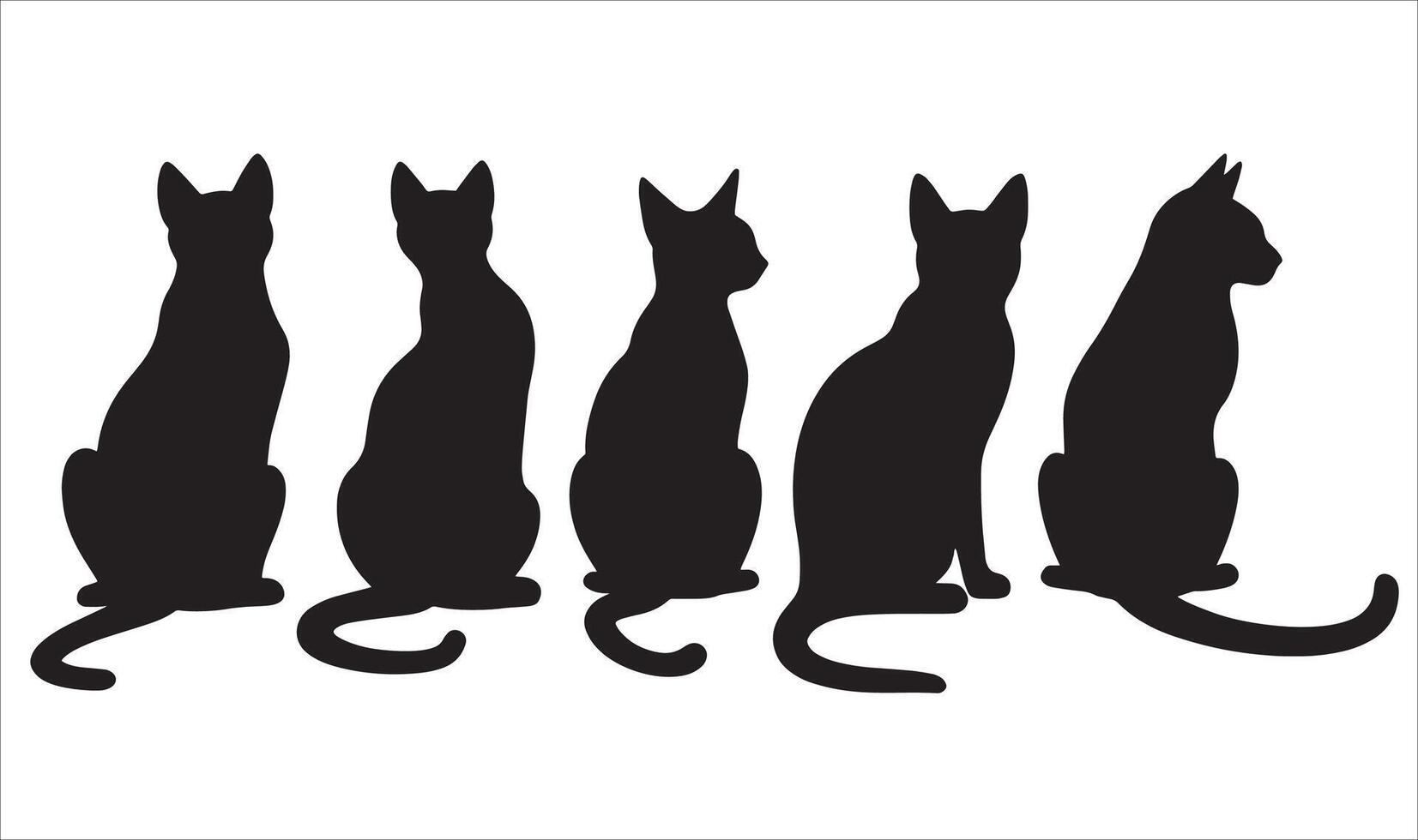 Set of black silhouette cats in various poses, isolated on a white background. illustration ideal for animal-themed designs and graphics. Perfect for adding a playful touch to projects. vector