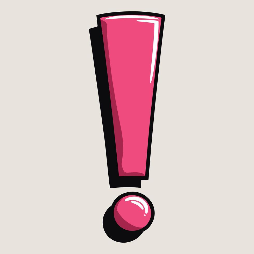 Comic book element featuring a cartoon pink exclamation mark. icon perfect for emphasizing excitement and surprise. Ideal for graphic designs, illustrations, and comic themed projects. vector