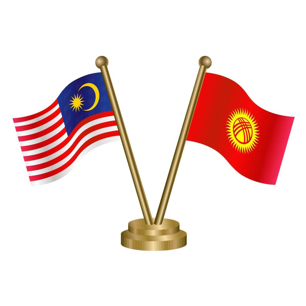 Malaysia and Kyrgyzstan table flag. vector