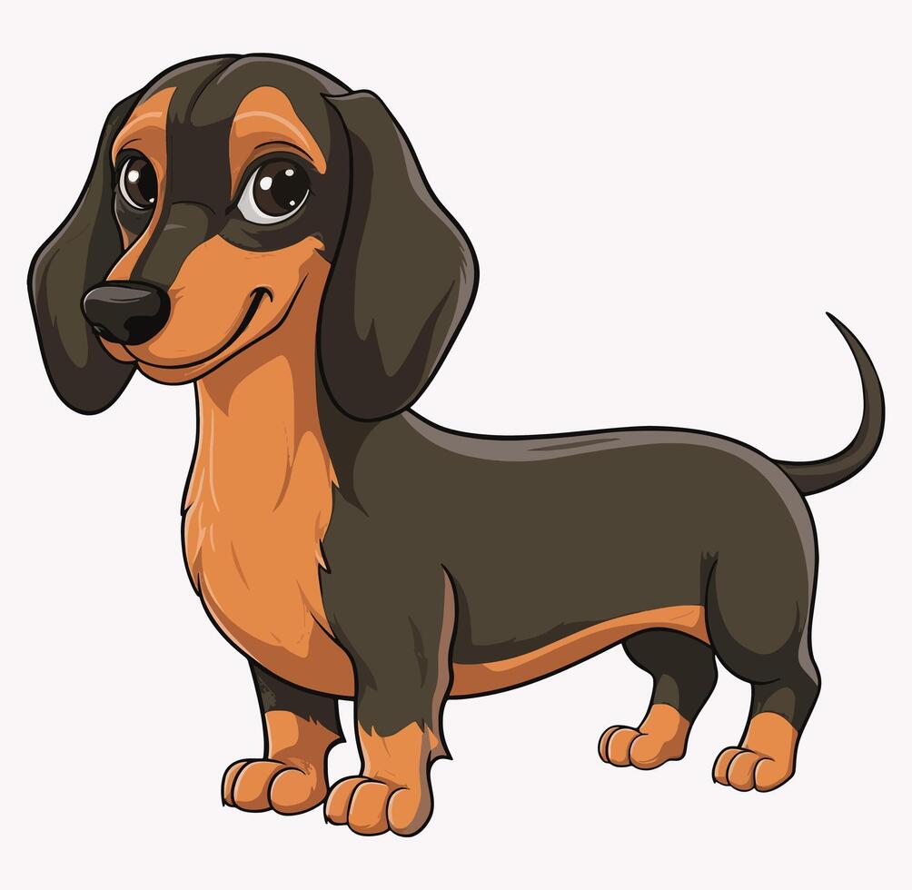 Dachshund cartoon illustration, showcasing a playful dog in a cute style, isolated on a white background. Perfect for pet designs. vector