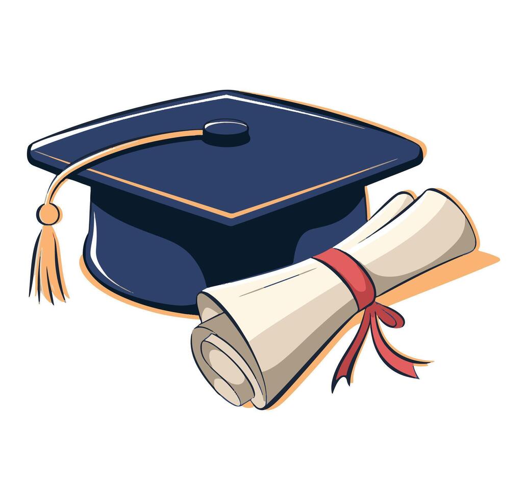 Graduation hat and certificate icon in flat design. illustration ideal for educational themes and graduation announcements. Perfect for invitations and academic achievement. vector