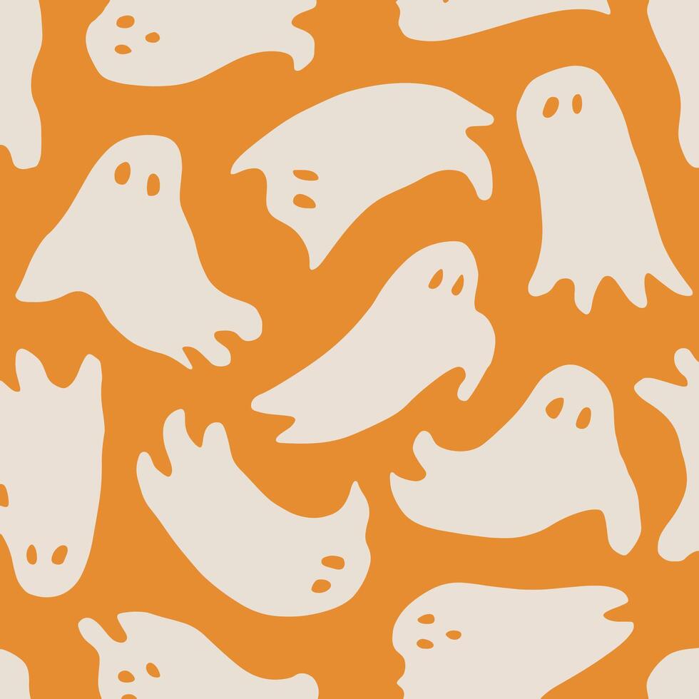 Halloween seamless pattern with cute ghosts. vector