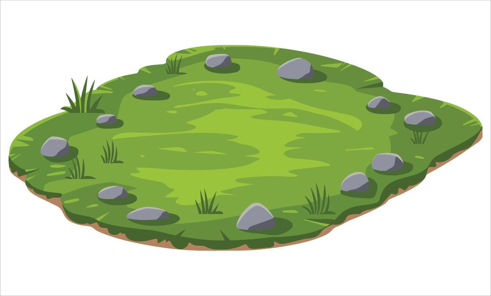 Landscape with grass and stones, element of nature and forests. Flat cartoon illustration ideal for backgrounds, lawns, and forest designs. vector
