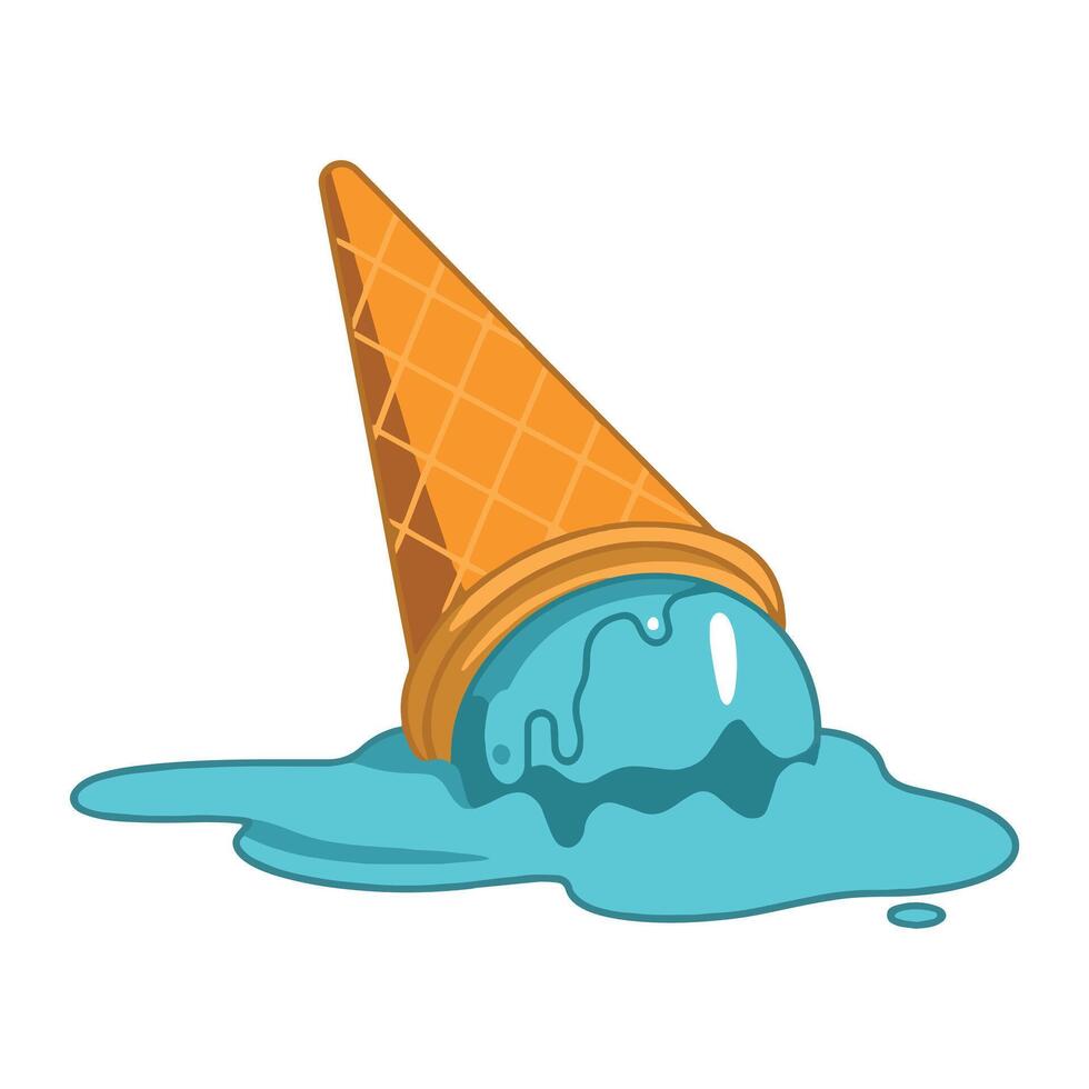Melted ice cream in a cone. Flat cartoon illustration of a dessert that fell to the ground vector